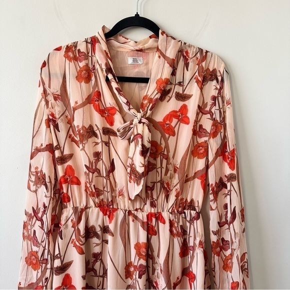 ARITZIA-“LITTLE Moon” Saffron Floral Semi Sheer Long Sleeve Mini Dress (Size: M) - Picture 6 of 14